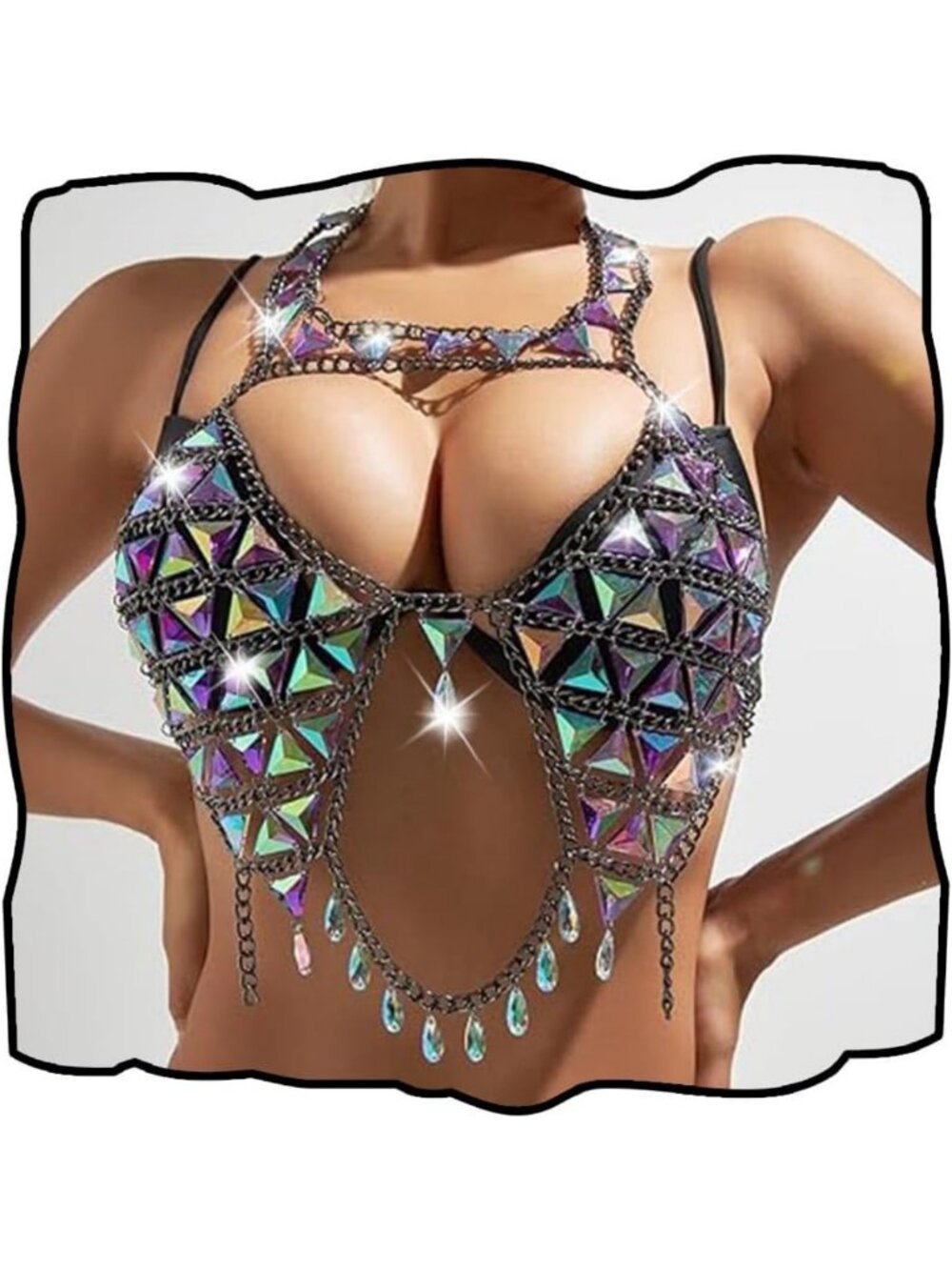 Boho Rhinestone Body Chain Bikini Bra - Sexy Beach Jewelry & Accessories for